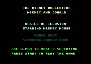 Disney Collection, The - QuackShot Starring Donald Duck + Castle of Illusion Starring Mickey Mouse